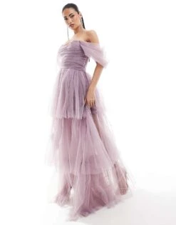 Lace & Beads Puff Sleeve Tulle Maxi In Violet For Women -Doll Wear Style 206807384 1 violet 1