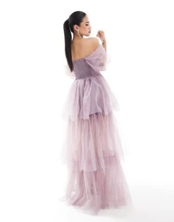 Lace & Beads Puff Sleeve Tulle Maxi In Violet For Women -Doll Wear Style 206807384 3