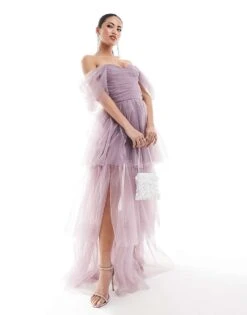 Lace & Beads Puff Sleeve Tulle Maxi In Violet For Women -Doll Wear Style 206807384 4