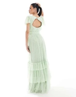Lace & Beads High Neck Tulle Maxi Dress In Sage For Women -Doll Wear Style 206807407 2