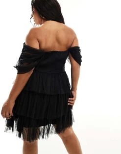 Lace & Beads Plus Off Shoulder Corset Tulle Mini Dress In Black For Women -Doll Wear Style 206873288 4