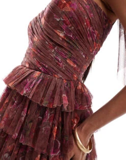 Lace & Beads Bow Shoulder Tulle Maxi Dress In Purple Floral For Women -Doll Wear Style 207005632 4