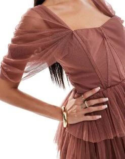 Lace & Beads Off Shoulder Corset Tulle Mini Dress In Rose Brown For Women -Doll Wear Style 207005650 3