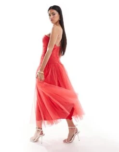 Lace & Beads Drop Hem Tulle Maxi Dress In Red For Women -Doll Wear Style 207005664 3