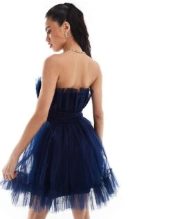 Lace & Beads Bandeau Structured Tulle Mini Dress In Navy For Women -Doll Wear Style 207005680 3