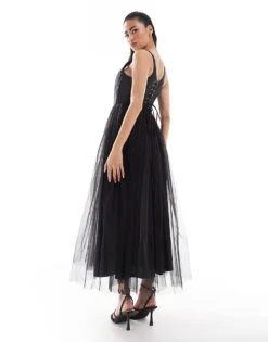 Lace & Beads Drop Hem Corset Maxi Dress In Black For Women -Doll Wear Style 207005704 4