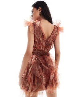 Lace & Beads Ruffle Tulle Mini Dress In Rose Floral For Women -Doll Wear Style 207005711 4