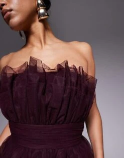 Lace & Beads Bandeau Structured Mini Tulle Dress In Plum For Women Burgundy Floral -Doll Wear Style 207185342 4