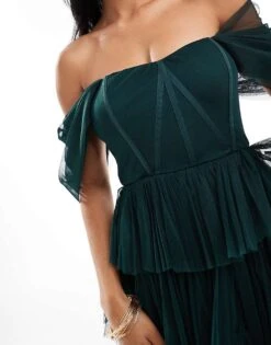 Lace & Beads Off Shoulder Corset Tulle Mini Dress In Emerald Green For Women -Doll Wear Style 207185343 3