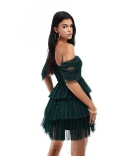 Lace & Beads Off Shoulder Corset Tulle Mini Dress In Emerald Green For Women -Doll Wear Style 207185343 4