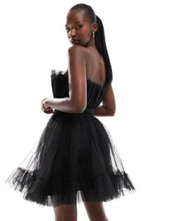 Lace & Beads Bandeau Structured Mini Dress In Black For Women -Doll Wear Style 207185390 4