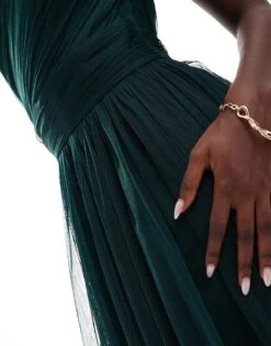 Lace & Beads Bridesmaid One Shoulder Tulle Maxi Dress In Emerald For Women Emerald Green -Doll Wear Style 207185643 3