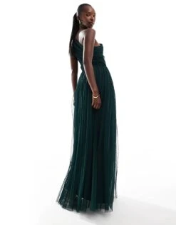 Lace & Beads Bridesmaid One Shoulder Tulle Maxi Dress In Emerald For Women Emerald Green -Doll Wear Style 207185643 4