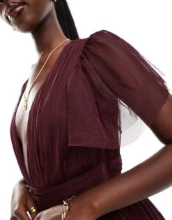 Lace & Beads Bridesmaid Madison V Neck Tulle Maxi Dress In Plum For Women -Doll Wear Style 207185652 4