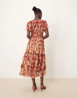 Lace & Beads Bridesmaid Madison V Neck Tulle Midi Dress In Rose Floral For Women -Doll Wear Style 207185661 4