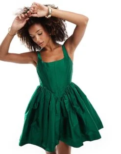 Lace & Beads Corset Taffeta Mini Dress In Emerald Green For Women -Doll Wear Style 207291923 1 emeraldgreen 1