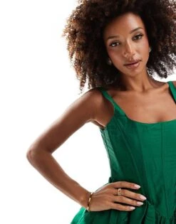 Lace & Beads Corset Taffeta Mini Dress In Emerald Green For Women -Doll Wear Style 207291923 3