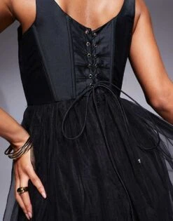 Lace & Beads Corset Tulle Midi Dress In Black For Women -Doll Wear Style 207291986 3
