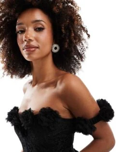 Lace & Beads Rosette Corset Maxi Dress In Black For Women -Doll Wear Style 207292002 3