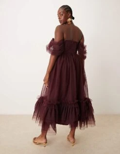 Lace & Beads Plus Off Shoulder Corset Ruffle Midaxi Dress In Plum For Women -Doll Wear Style 207294364 4