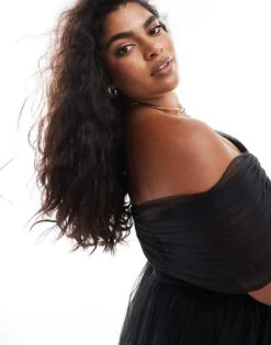 Lace & Beads Plus Bow Off Shoulder Tulle Maxi Dress In Black For Women -Doll Wear Style 207294374 4