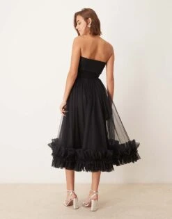 Lace & Beads Corset Tulle Ruffle Hem Midaxi Dress In Black For Women -Doll Wear Style 207303872 3