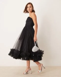 Lace & Beads Corset Tulle Ruffle Hem Midaxi Dress In Black For Women -Doll Wear Style 207303872 4