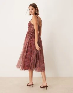 Lace & Beads Corset Tulle Midaxi Dress In Purple Floral For Women -Doll Wear Style 207303873 3