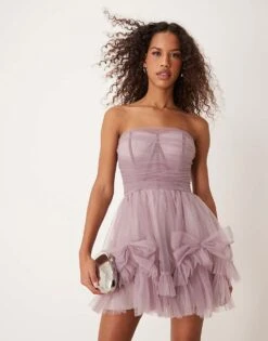 Lace & Beads Corset Overlay Mini Dress In Lilac Grey For Women