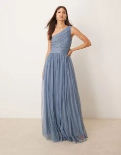 Lace & Beads Bridesmaid One Shoulder Tulle Maxi Dress In Deep Blue For Women -Doll Wear Style 207303928 1 deepblue 1