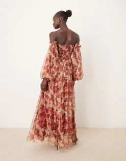 Lace & Beads Sheer Sleeve Tulle Ruffle Maxi Dress In Rose Floral For Women -Doll Wear Style 207303992 3