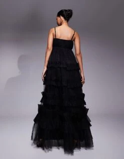 Lace & Beads Empire Ruffle Maxi Dress In Black For Women -Doll Wear Style 207641131 3