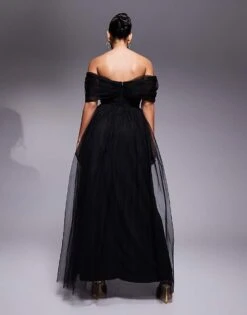 Lace & Beads Bow Off Shoulder Tulle Maxi Dress In Black For Women -Doll Wear Style 207641171 4