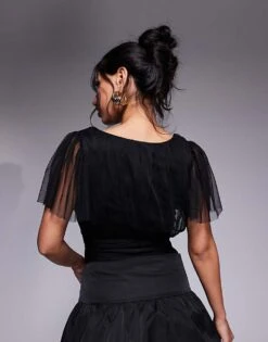 Lace & Beads Flutter Sleeve Plunge Bodysuit In Black For Women -Doll Wear Style 207645350 4