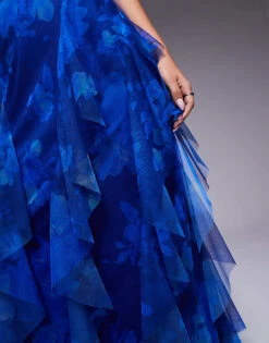 Lace & Beads Tulle Ruffle Maxi Dress In Cobalt Floral For Women -Doll Wear Style 207645416 3