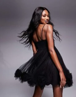 Lace & Beads Babydoll Bubble Hem Mini Dress In Black For Women -Doll Wear Style 207645418 4