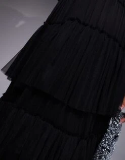 Lace & Beads Plus Sheer Sleeve Tiered Tulle Maxi Dress In Black For Women -Doll Wear Style 207651242 3