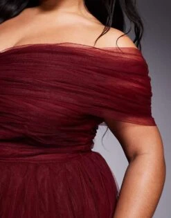 Lace & Beads Plus Bow Off Shoulder Tulle Maxi Dress In Burgundy For Women -Doll Wear Style 207651252 3