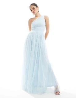 Lace & Beads Bridesmaid One Shoulder Maxi Dress In Powder Blue For Women -Doll Wear Style 208039590 1 powderblue 1