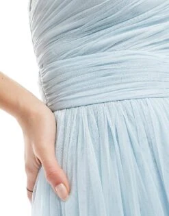 Lace & Beads Bridesmaid One Shoulder Maxi Dress In Powder Blue For Women -Doll Wear Style 208039590 4