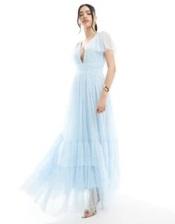 Lace & Beads Bridesmaid Madison Maxi Dress In Powder Blue For Women -Doll Wear Style 208039591 1 powderblue 1