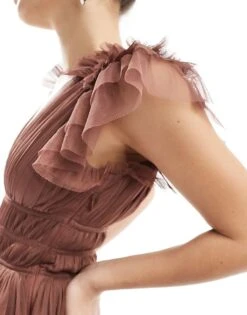 Lace & Beads Bridesmaid Naomi Midi Dress In Warm Brown For Women -Doll Wear Style 208039599 4