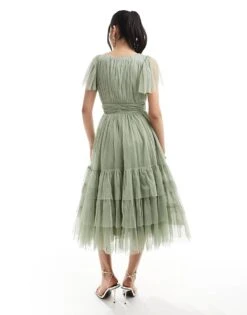 Lace & Beads Bridesmaid Madison Midi Dress In Dusty Sage For Women -Doll Wear Style 208039620 4