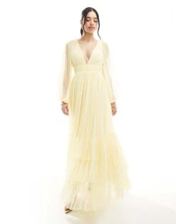 Lace & Beads Bridesmaid Madison Long Sleeve Maxi Dress In Butter Yellow For Women Buttercup -Doll Wear Style 208039626 1 buttercup 1