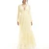 Lace & Beads Bridesmaid Madison Long Sleeve Maxi Dress In Butter Yellow For Women Buttercup