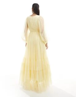 Lace & Beads Bridesmaid Madison Long Sleeve Maxi Dress In Butter Yellow For Women Buttercup -Doll Wear Style 208039626 3