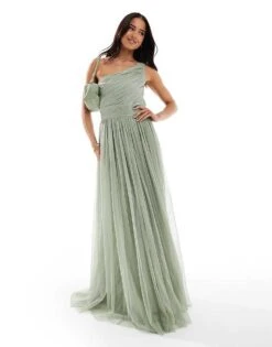 Lace & Beads Bridesmaid One Shoulder Maxi Dress In Dusty Sage For Women -Doll Wear Style 208039648 1 dustysage 1