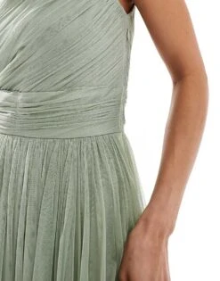 Lace & Beads Bridesmaid One Shoulder Maxi Dress In Dusty Sage For Women -Doll Wear Style 208039648 3