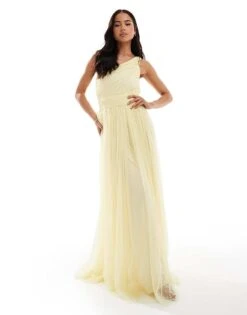 Lace & Beads Bridesmaid One Shoulder Maxi Dress In Butter Yellow For Women Buttercup