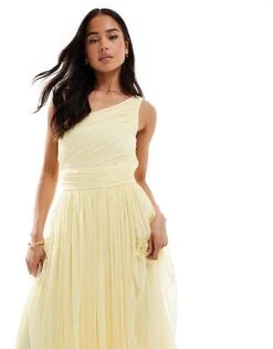 Lace & Beads Bridesmaid One Shoulder Maxi Dress In Butter Yellow For Women Buttercup -Doll Wear Style 208039649 3